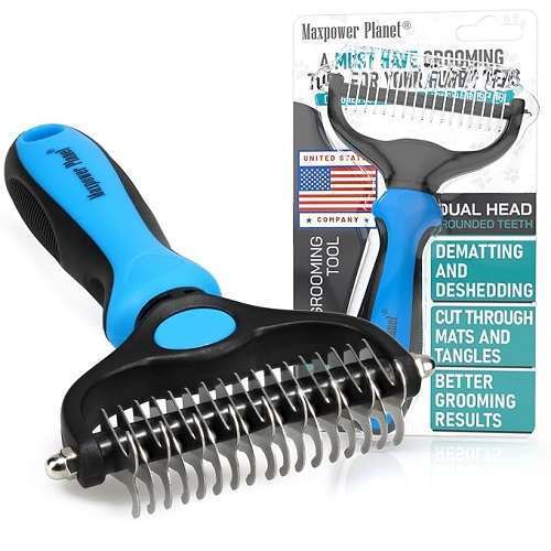 Maxpower Planet Pet Grooming Rake - Double Sided Shedding, Dematting Undercoat Rake for Dogs.-image