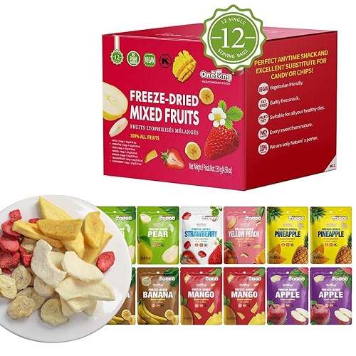 ONETANG Freeze-Dried Mixed Fruit, 12 Pack Single-Serve Pack, Non GMO, Kosher, No Add Sugar, Gluten free.-image