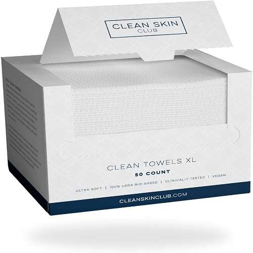 Clean Skin Club Clean Towels XL™, 100% USDA Biobased Face Towel, Disposable Face Towelette, Makeup Remover Dry Wipes.-image