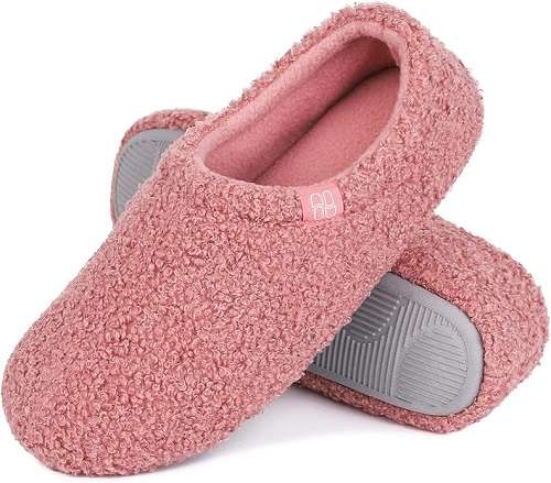 HomeTop Women's Fuzzy Curly Fur Memory Foam Loafer Slippers with Polar Fleece Lining.-image