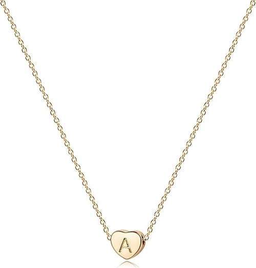 Tiny Gold Initial Heart Necklace-14K Gold Plated Handmade Dainty Letter Heart Necklace for Women.-image