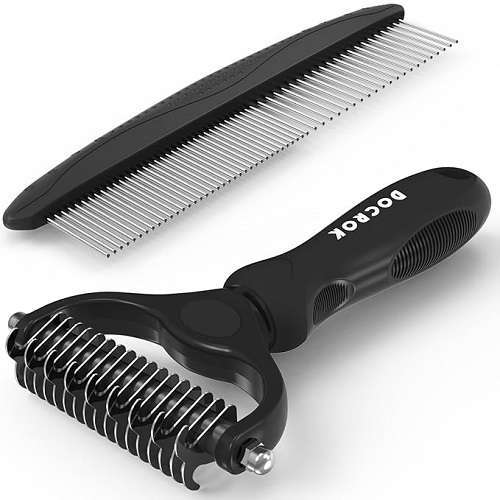 Pet Grooming Brush and Metal Comb Combo, Cat Brush Dog Brush for Shedding, Undercoat Rake for Dogs Grooming.-image